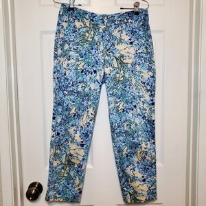 Talbots Blue Beige Floral Ankle Dress Pants Sz 4P